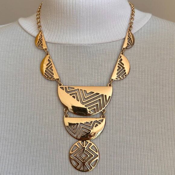 Abstract design Gold necklace & bracelet Set & 2 pairs earrings statement 80 90 - Picture 15 of 16